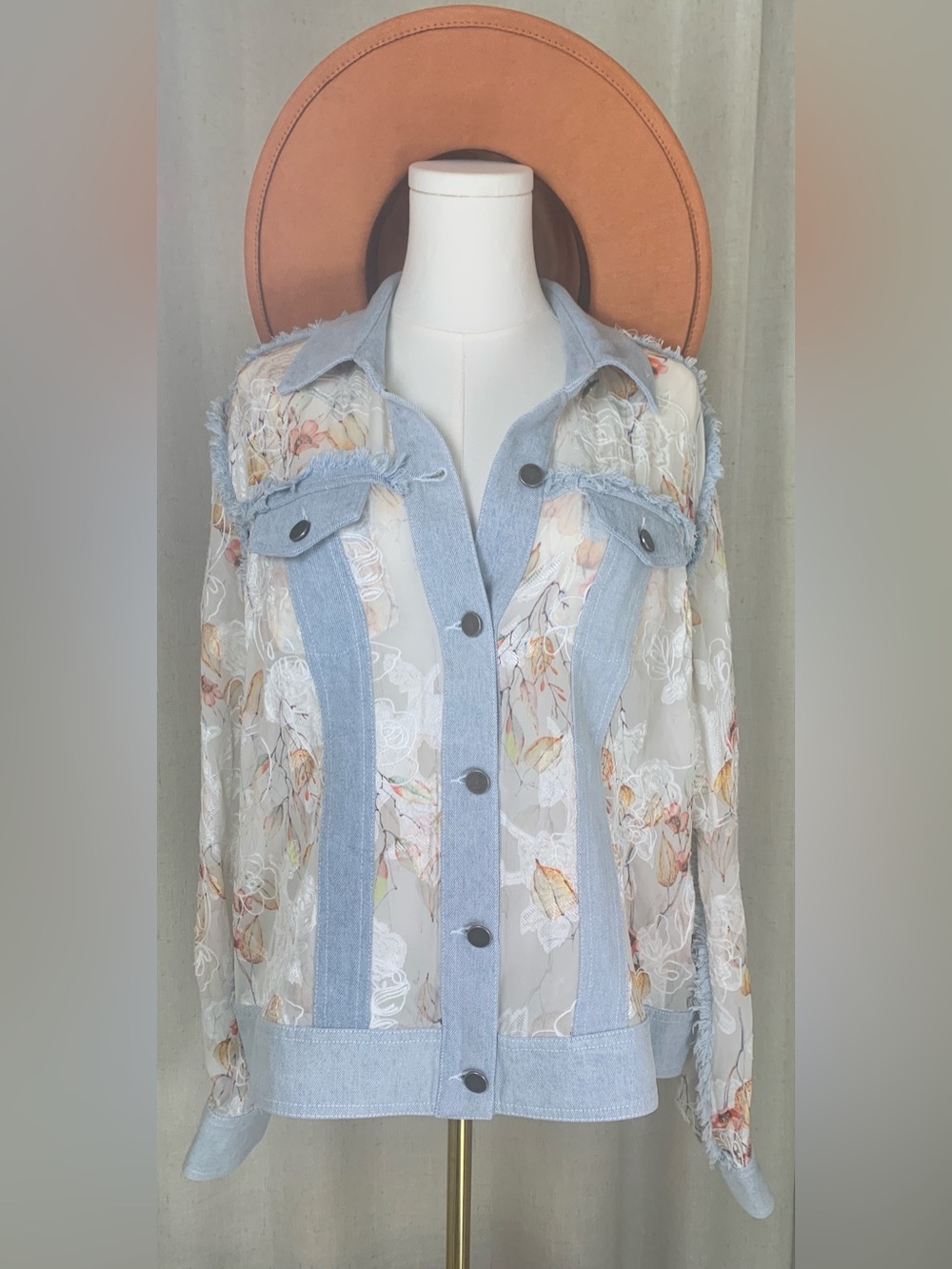 Tru Luxe Jeans Sheer Floral Denim Jacket | NWT | Boho